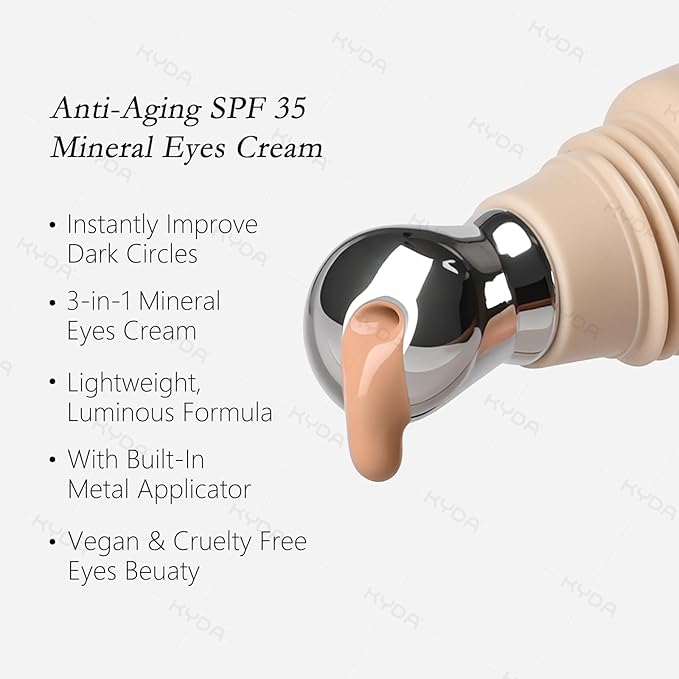 KYDA Mineral Eye Cream, Tined Eye Cream Color Corrector, 3-in-1 Anti-Aging Eye Cream for Dark Circle and Fine Lines, SPF 35, Fair