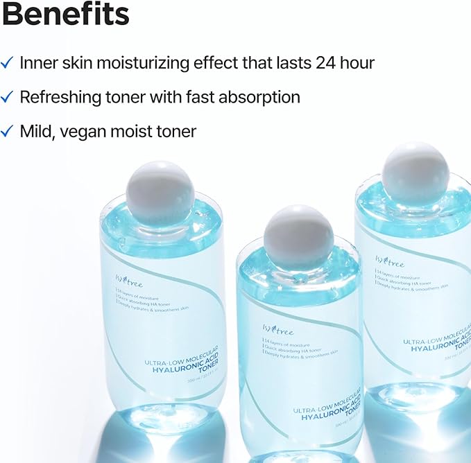 ISNTREE Ultra-Low Molecular Hyaluronic Acid Toner 300ml, 10.14 fl.oz | Korean Skincare | Quick Absorbing | Deep Hydration & Skin Smoothing | Vegan & Fragrance-Free