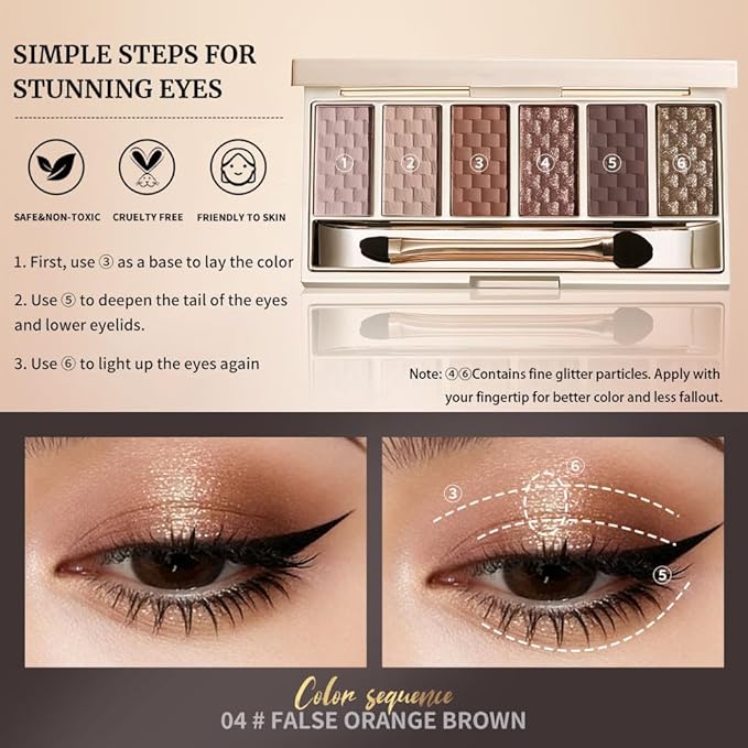 Warm Neutral Brown Eyeshadow Palette – 6 Matte & Shimmer Shades, High-Pigment Long-Lasting Bronze Nude Eye Shadow Kit for Everyday Makeup, Soft Glam & Smokey Looks, Blendable & Beginner-Friendly