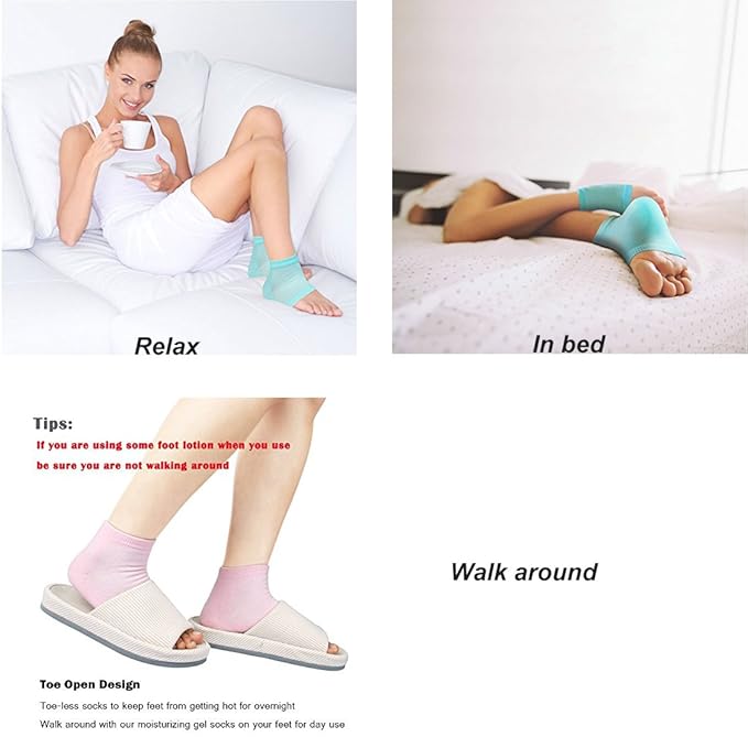 5 Pairs Moisturizing Gel Heel Socks Vented Unisex Toe Open Feet Care Dry Skin