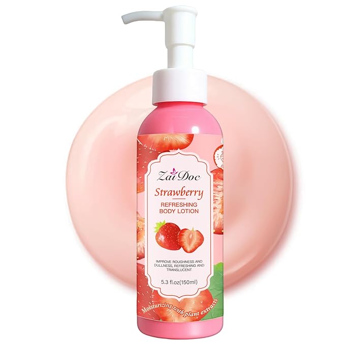 Body Lotion, 24hr Moisturizing & Deep Hydration, Absorbs Instantly Moisturizer for All Skin Types, 5.3 fl oz (1 Pack, Strawberry)