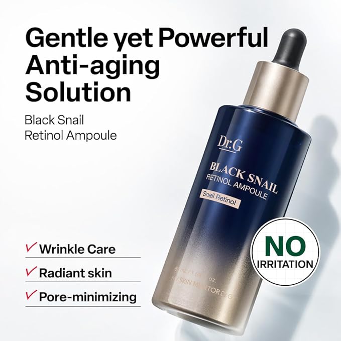 Dr. G Black Snail Retinol Ampoule - Korean Skincare with Snail Mucin - Advanced Retinol Face Ampoule for Glowing Skin - Anti Aging - Pore Minimizer for Fine Lines & Even Skin Tone Support - 1.69 fl oz