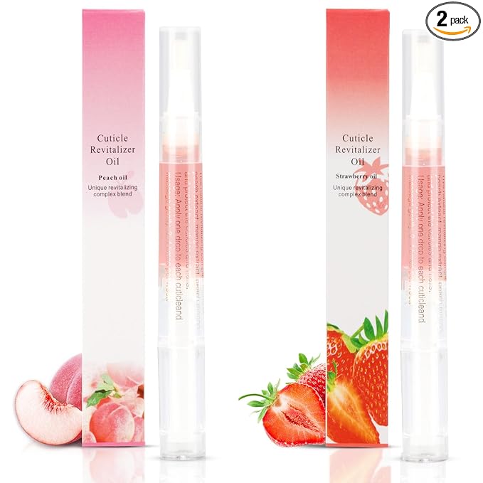 Meschett 2PCS Cuticle Oil Pens for Nail Care,Cuticle Revitalizer Oil Pen with Soft Brush,Cuticle Oil to Prevent Nail Cracking and Dry (Peach & Strawberry Flavor)