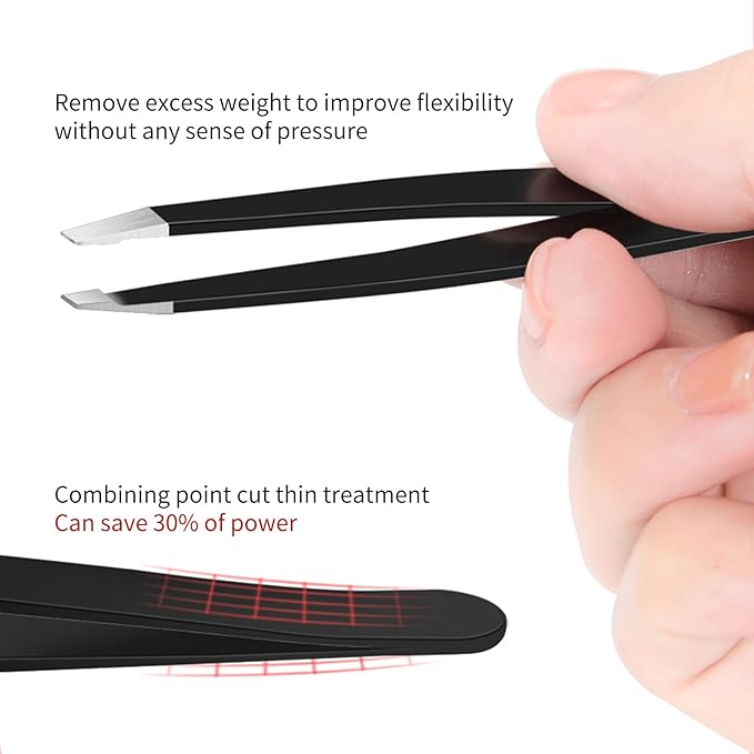 MSQ Tweezers Set with Travel Bag, 4Pcs Professional Stainless Steel Tweezers for Eyebrows，Great Precision for Women & Men Facial Hair, Ingrown Hair Removal