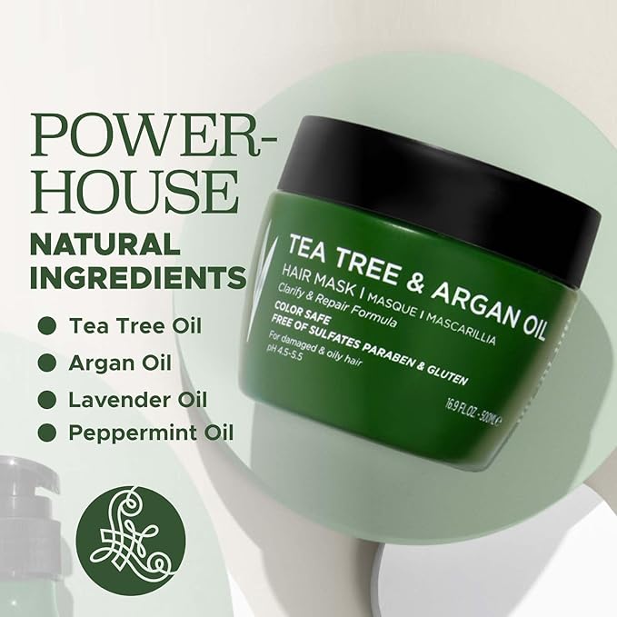 Luseta Tea Tree Oil Hair Mask for Flaky, Dry Scalp - Cooling Peppermint & Lavender, Refreshes Scalp & Removes Buildup, Sulfate-Free, 16.9 oz