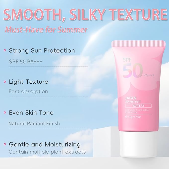 Sunscreen SPF 50 PA+++, Cherry Blossoms Essence Isolation Cream Suncare Moisturizing Sunscreen for Face & Body, Lightweight, Fast-Absorbing, Hydrating & Non Greasy Sun Protection for All Skin Types