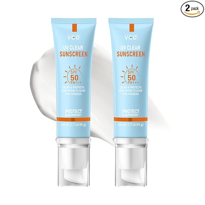 VGO Clear Face Sunscreen SPF 50, Hydrating Sun Essence Face Leaves No Sticky Feeling Travel Size Sunscreen Against UVA and UVB Rays 50ml / 1.7oz - 2 Packs