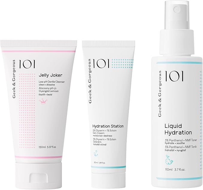 Geek & Gorgeous Summer Skin Rescue Kit – Jelly Joker Cleanser, Liquid Hydration Toner Mist & Hydration Station Gel Cream – Ultimate Cleanse & Moisture Trio for Healthy, Glowing Summer Skin