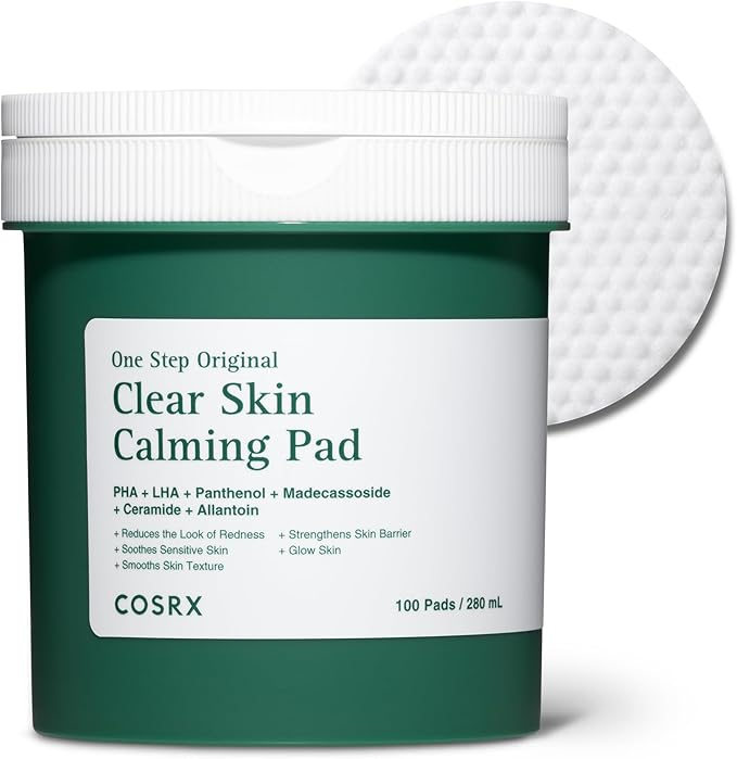 COSRX OneStep Original Clear Skin Calming Pad, 100 Pads, Dual-Sided Facial Pad for Soothing, Barrier Strengthening & Gentle Exfoliation with 82% Green Tea Water, Cica, PHA, LHA, Korean Skin Care