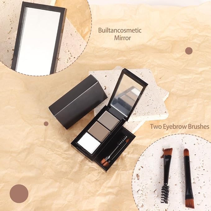 FeiCuiYun 3 Colors Eyebrow Powder Kit for Women, Long-Lasting Waterproof Matte Brow Powder, Eye Brow Powder with 2 Double-ended Eyebrow Brush, Purse-Friendly Compact (A02#Smoky Gray, 1Pcs)