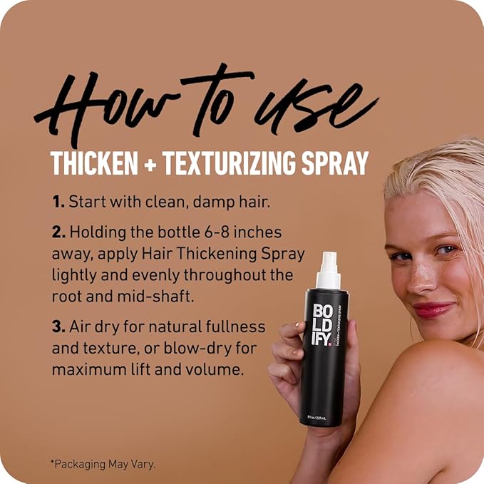 Boldify Hair Thickening Spray - Volume Booster - Stylist-Recommended Texture Spray for Hair Women & Men - 8oz