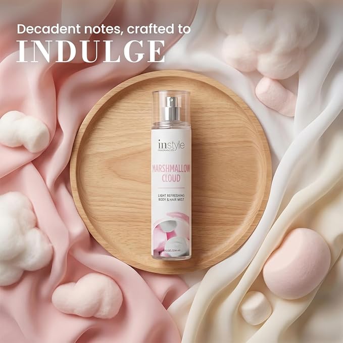 Instyle Fragrances | Body & Hair Mist | Marshmallow Cloud Scent | With Panthenol | CLEAN, Vegan, Paraben Free, Phthalate Free | Premium 8 Fl Oz Spray Bottle