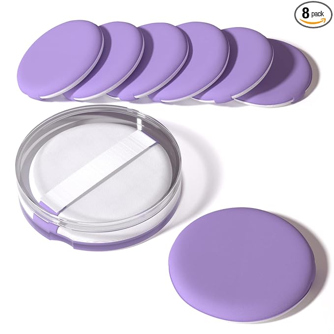 MOHOPE 8Pcs Air Cushion Makeup Sponges for Foundation with Portable Box | Latex-Free Blending Sponge for Liquid, Cream, Foundation and Powder | Round Powder Puff | Purple