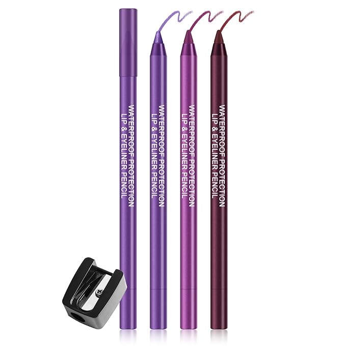 Ownest 3Colors Matte & Metallic Purple Gel Eyeliner Pen，Metallic-Finish Eyeliner Pencil Set for Women， Professional Eye Makeup Set - Colorful Eye liner with Sharpener