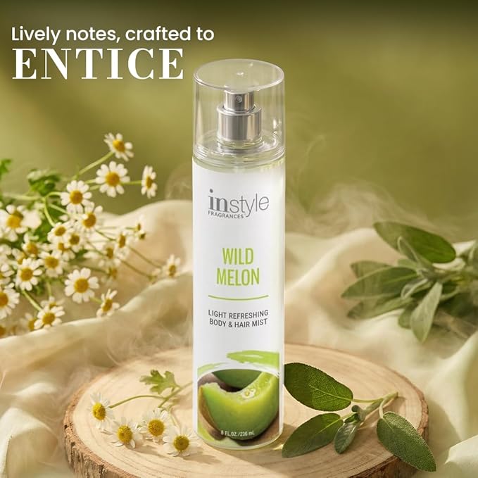 Instyle Fragrances Light Refreshing Body & Hair Mist, Wild Melon, Premium Women’s Body Spray, Infused with Panthenol, CLEAN, Vegan, Paraben-Free, Phthalate-Free, 8 Fluid Ounces