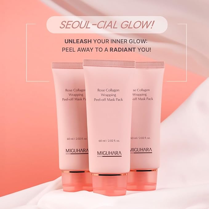 MIGUHARA Rose Collagen Wrapping Mask - Elasticity & Firming Korean Glass Skin Peel Off Mask - Damask Rose & Hydrolyzed Collagen to Minimize the Appearance of Pores & Enhance Glow (2.02 fl.oz)
