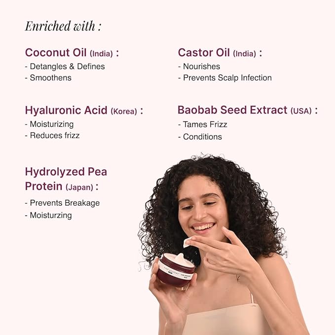 Bare Anatomy Curl Enhancing Hair Mask | Smoothens & Conditions Hair with Curl Retention & 2X Frizz Protection For 48 Hours | Coconut Oil Hyaluronic Acid & Castor Oil | Sulphate & Paraben Free | 250g