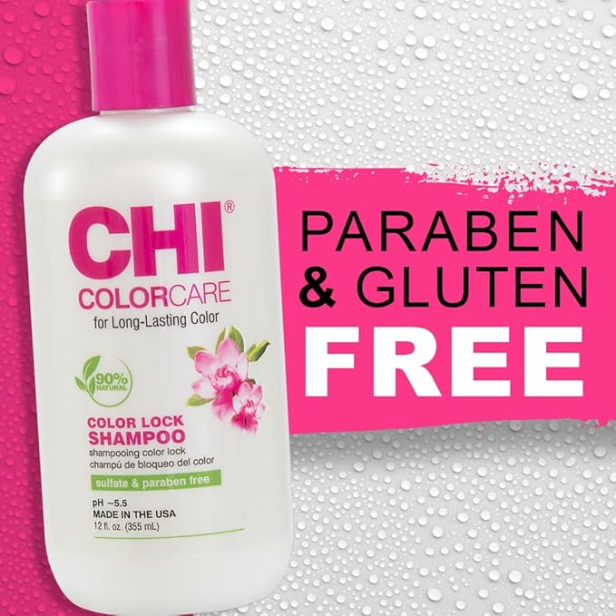 CHI ColorCare Color Lock Shampoo, Locks In Color & Replenishes Moisture For Color-Treated Hair, Sulfate, Paraben, & Cruelty-Free, 12 Oz