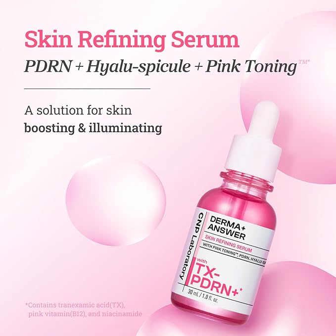 CNP PDRN + Tranexamic Acid Serum, Pink Toning Skin Booster, Niacinamide & Micro-spicules, for Glass Skin, Korean Skin Care, 1. 01 fl. oz. (Pink)