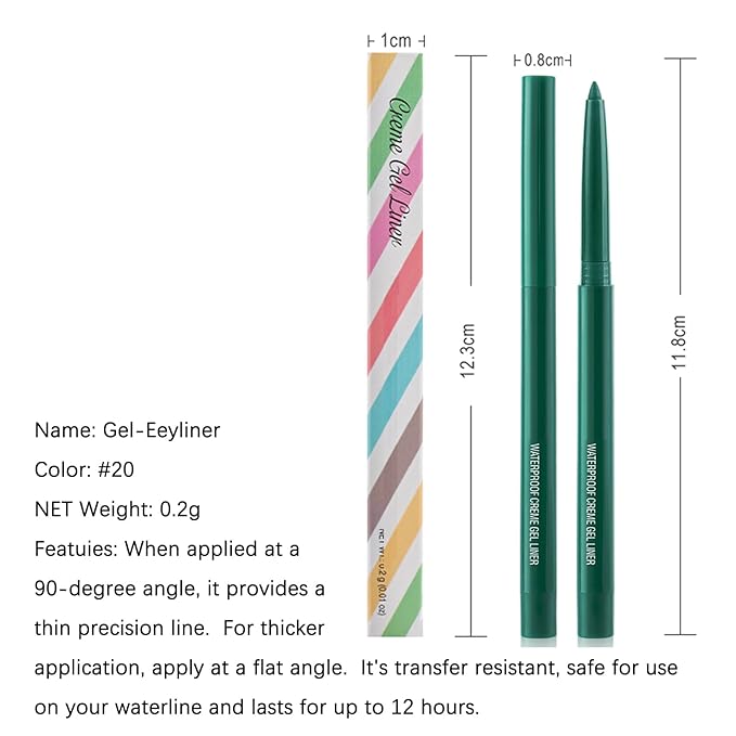 Eyeliner Pencil, Waterproof Eyeliner Long-lasting, Green Eyeliners, High-Pigmented Colorful Eyeliners Easy To Use Eye Liner Pen for Women, Green