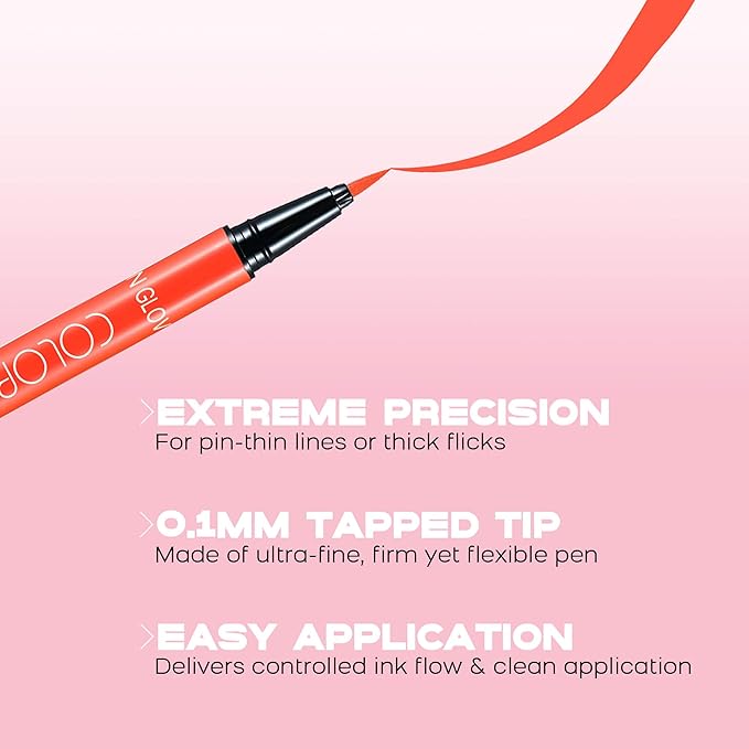 UV Neon Liquid Eyeliner, Matte Colored Eyeliner Pen, Waterproof Smudge-proof Pigmented Eye Liner, Glow Brightly Under UV Lights, Colorful Eye Makeup For Halloween Christmas, Neon Red-Orange