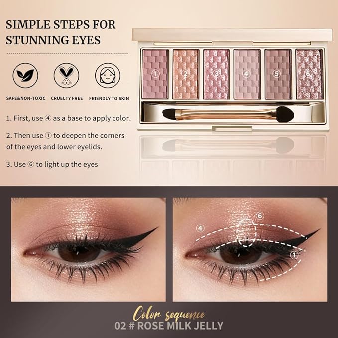 Cool Tone Gray Purple Matte Shimmer Eyeshadow Palette, 6 Color High Pigment Blendable Eye Shadow Makeup for Older Women, Lightweight Travel Size, Suitable for All Eye Shapes Smokey Look Vegan 02#