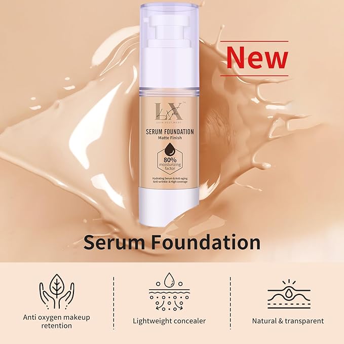 Moisturizing Foundation with 1% Hyaluronic acid, Deep Hydration & High Coverage Serum Foundation for A Smooth & Satin Finish, 107 Light
