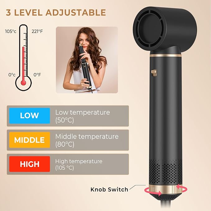 5 in 1 Hair Dryer Brush, Air Style Wrap Hair Styler, Negative Ion Blow Dryer, Hot Air Brush for Blow Drying, Hair Brush for Blow Drying, All-in-One Hair Styling Tool, Volumizing, Straightener & Curler