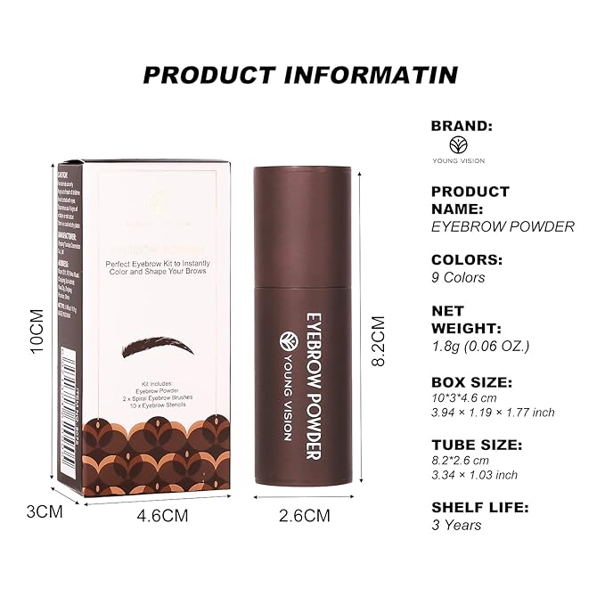 YOUNG VISION Eyebrow Stamp Color Set, Eyebrow Colors Shaping Kit, Long-Lasting Eyebrow Pomade for Women Girl, Cruelty-Free plantillas para la cejas (dark brown)