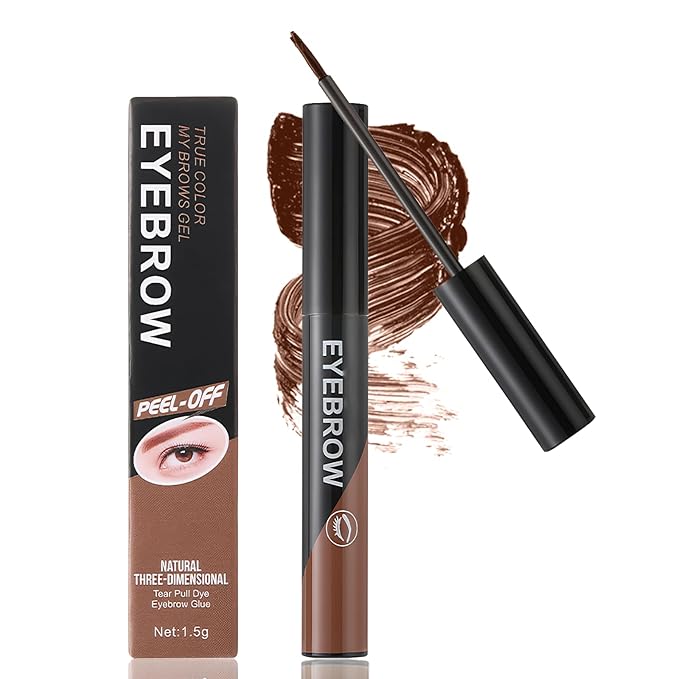 Eyebrow Gel - Peel-Off Eyebrow Tint, Waterproof Tattoo Cover Up Long-Lasting Peel Off Brow Gel For Natural & Defined Brows, Semi-Permanent Eyebrow Color Makeup For All-Day Wear(Dark Brown)