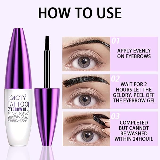 2 Packs Black Easy Tatoo Eyebrow Gel Peel off - Semi-Permanent Tattoo Eyebrow Tint Kit Waterproof Long - Eyebrow Mascara Volume and Length