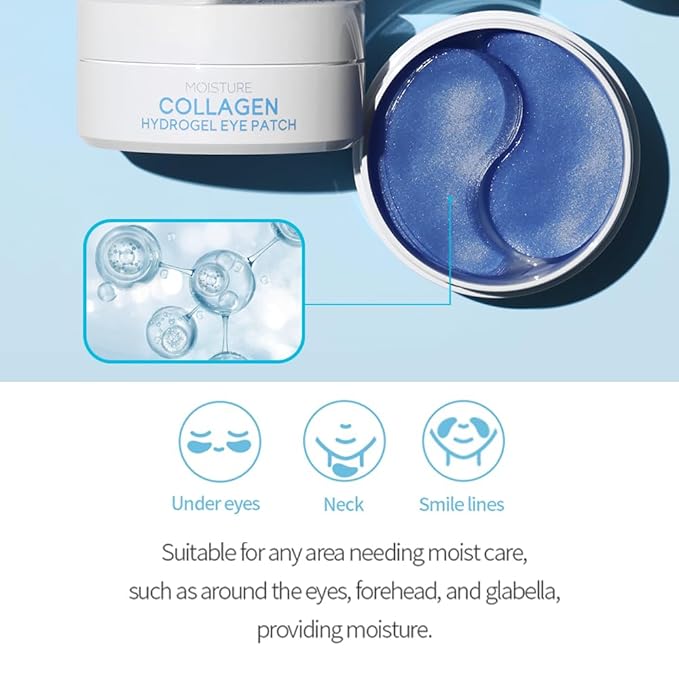 tenzero Moisture Collagen Hydrogel Eye Patch 60 Patches (90g), Collagen Treatments for Puffy Eye, Dark Circles, Fine Lines, Revitalizing, Hydrating Eye Pads, Korean Under Eye Masks Skincare