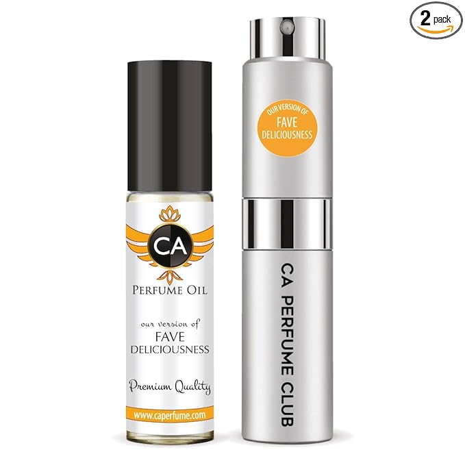 CA Perfume Duo Impression of Fave Deliciousness For Women And Men Perfume Layering Set Long Lasting Travel Size EDP + Body Oil Roll-On Bottle 0.27 Fl Oz+0.33 Fl Oz