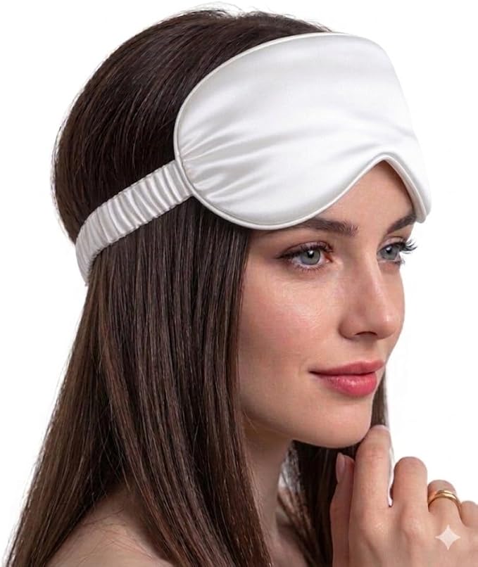 [3 Pack] QSYW Sleep Masks, Satin Eye Mask for Sleeping - Silky Eye Masks Bulk with Storage Bag & Elastic Strap, White