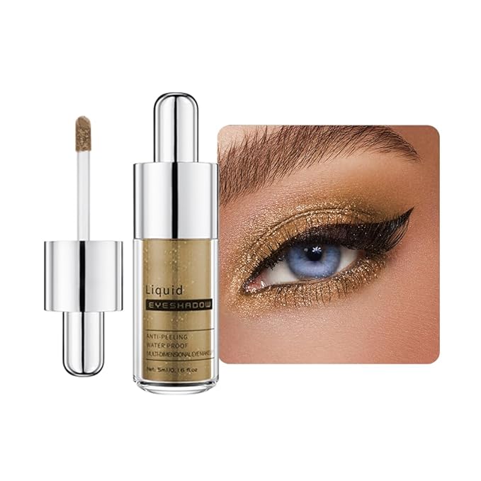 Light Gold Shimmer Liquid Eyeshadow, High Pigment Blendable Eye Makeup for Older Women, Long Lasting Lightweight Travel Friendly, Suitable for All Eye Shapes, Metallic Glitter Finish 05#