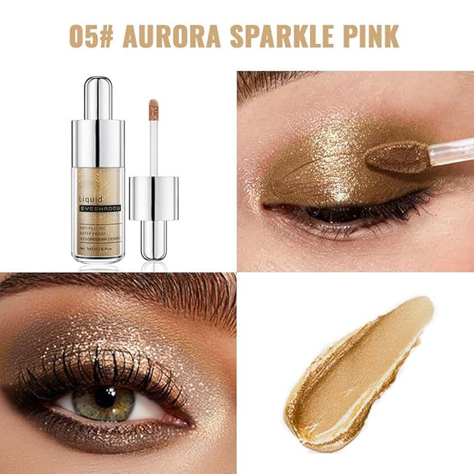 Light Gold Shimmer Liquid Eyeshadow, High Pigment Blendable Eye Makeup for Older Women, Long Lasting Lightweight Travel Friendly, Suitable for All Eye Shapes, Metallic Glitter Finish 05#