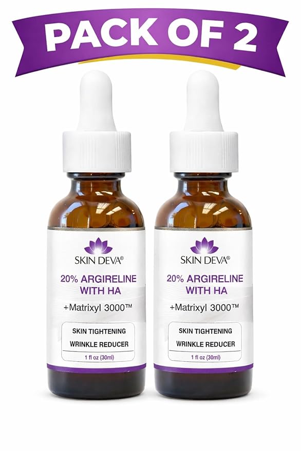SKIN DEVA 20% Argireline Serum with Matrixyl 3000 Pure Hyaluronic Acid Serum For Face Deep Wrinkle Reducer Anti Aging Tones Skin and Stimulates Collagen Peptides Serum For Face - Pack of 2