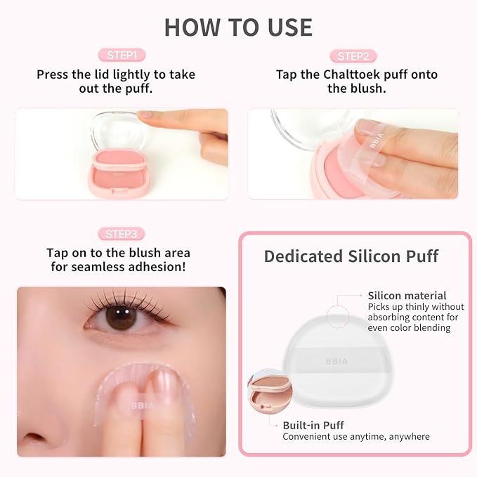 BBIA Chaltteok Blush – Soft Blurring Jelly-Like Powder Texture Lightweight & Buildable Korean Blush Natural Matte Finish Long-Lasting Smooth Pore-Blurring Cheek Color (08 RED BEAN CHALTTEOK)