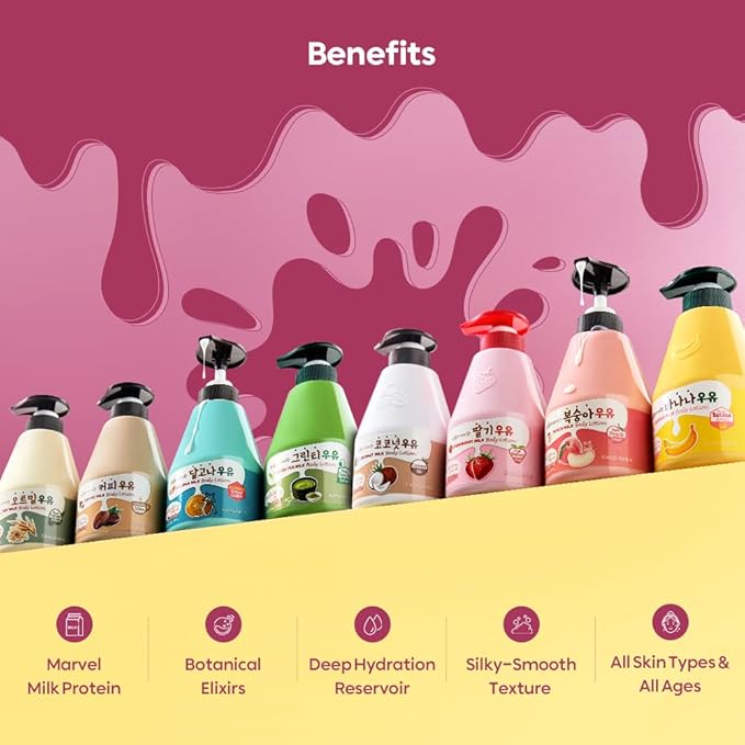 KWAILNARA Strawberry Milk Body Lotion (19.75 Fl Oz) – Deeply Hydrating & Lightweight Korean Body Lotion | Milk Protein, Royal Jelly, & Strawberry Extract for Smooth Skin | Paraben-Free & Non-Greasy