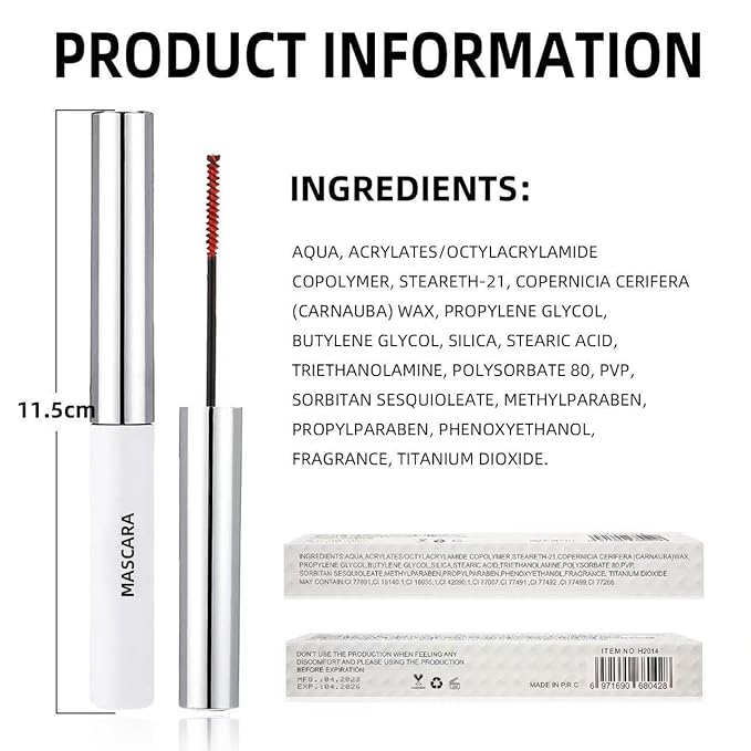 Lengthening Tubing Mascara Long-Lasting, Smudge-Proof Waterproof Eyelashes All Day Wear, Volumizing & Curling Formula Colored Mascara, Clump-Free Slim Brush for Sensitive Eyes (Dark Brown)