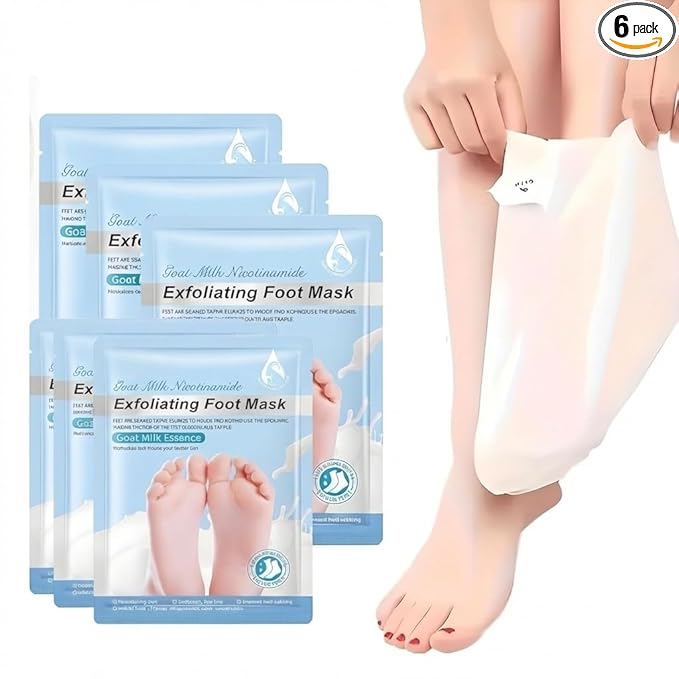 Goat Milk Foot Peel Mask (6 Pack), Exfoliating Foot Mask for Dry Cracked Feet, Dead Skin Callus Remover, Foot Exfoliator for Baby Soft Feet (Goat Milk)