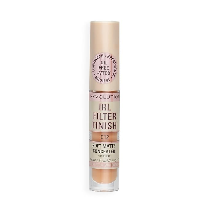 Revolution, IRL Filter Finish Concealer, Full Coverage, Oil-Free, Long-Lasting & Lightweight Formula, Infused with Hyaluronic Acid, Vegan & Cruelty-Free, C12, 0.21 oz (Pack of 2)