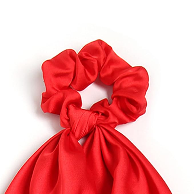 3PCS Hair Scarf Scruncheis for Women Knotted Bow Hair Ties Elastic Bands Satin Hair Ribbon Scrunchy Red Ponytail Holder for Women and Girls (Red Yellow Blue)