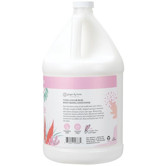 Ginger Lily Farms Botanicals Moisturizing Conditioner for Dry Hair, 100% Vegan & Cruelty-Free, Vanilla Sugar Bliss Scent, 1 Gallon (128 fl oz) Refill
