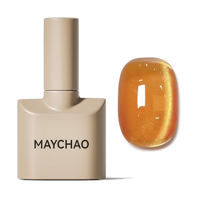 MAYCHAO 15ML Fall Amber Cat Eye Gel Nail Polish 1Pc Amber Brown Cat Eye Gel Polish Soak off Holographic Magnetic Nail Polish for Nail Art Manicure Salon DIY at Home, 0.5 OZ
