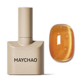 MAYCHAO 15ML Fall Amber Cat Eye Gel Nail Polish 1Pc Amber Brown Cat Eye Gel Polish Soak off Holographic Magnetic Nail Polish for Nail Art Manicure Salon DIY at Home, 0.5 OZ