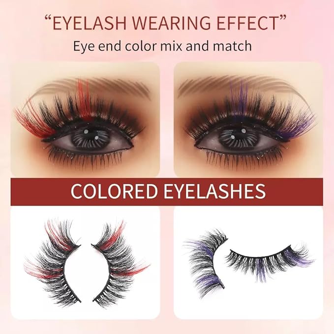 Sunniess Ombre Colored Lashes Silk Protein Fluffy Wispy Volume Fake Lashes for Halloweens Cosplay Party Stage Lashes with Color Make up Faux Mink False Eyelashes