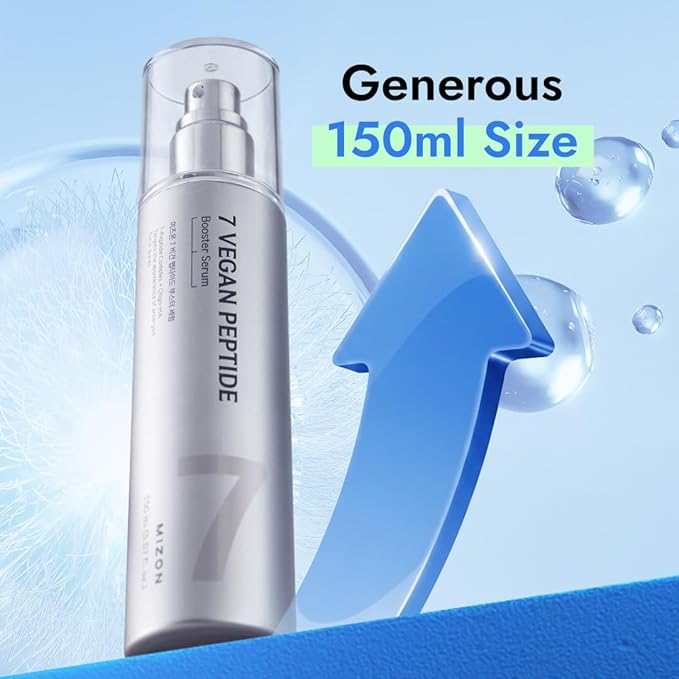 MIZON 7 Vegan Peptide Booster Serum | Korean Peptide Serum for Wrinkles, Pores & Hydration | Hyaluronic Acid Face Serum, Gentle Anti Aging for Sensitive Skin | 5.07 fl oz