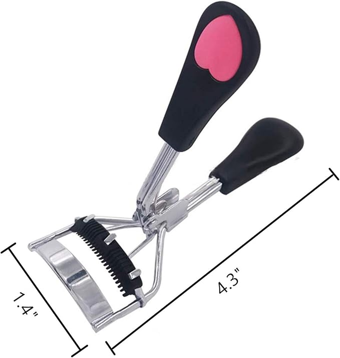 MERVK Stainless Steel Eyelash Curler with Built-in Comb Pinch Pain-Free Suitable for Any Eye Shapes and Sizes, with 5 Silicone Refill Pads (Black)