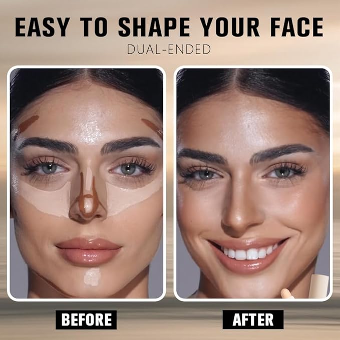 FeiCuiYun Dual-Ended 2-in-1 Cream Contour & Highlighter Stick Makeup For Face & Body – Waterproof, Long-Lasting, Suitable for All Skin Tones, 02#Nude + Light Beige